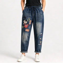 Dámske retro džínsy voľného strihu s nášivkou a elastickým pásom – džínsy v originálnom štýle harem (veľkosti S–5XL, 2 farby) 👖✨🍂