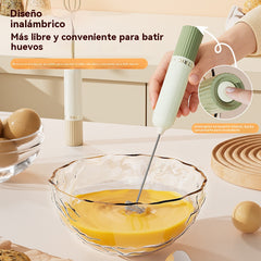 💥🥚 Mini batidora de mano inalámbrica: bate huevos y espuma leche en segundos