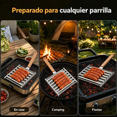 🌭 Parrilla rodante de acero inoxidable desmontable para salchichas – Asador multiusos para exteriores, ideal para hot dogs y barbacoas 🔥