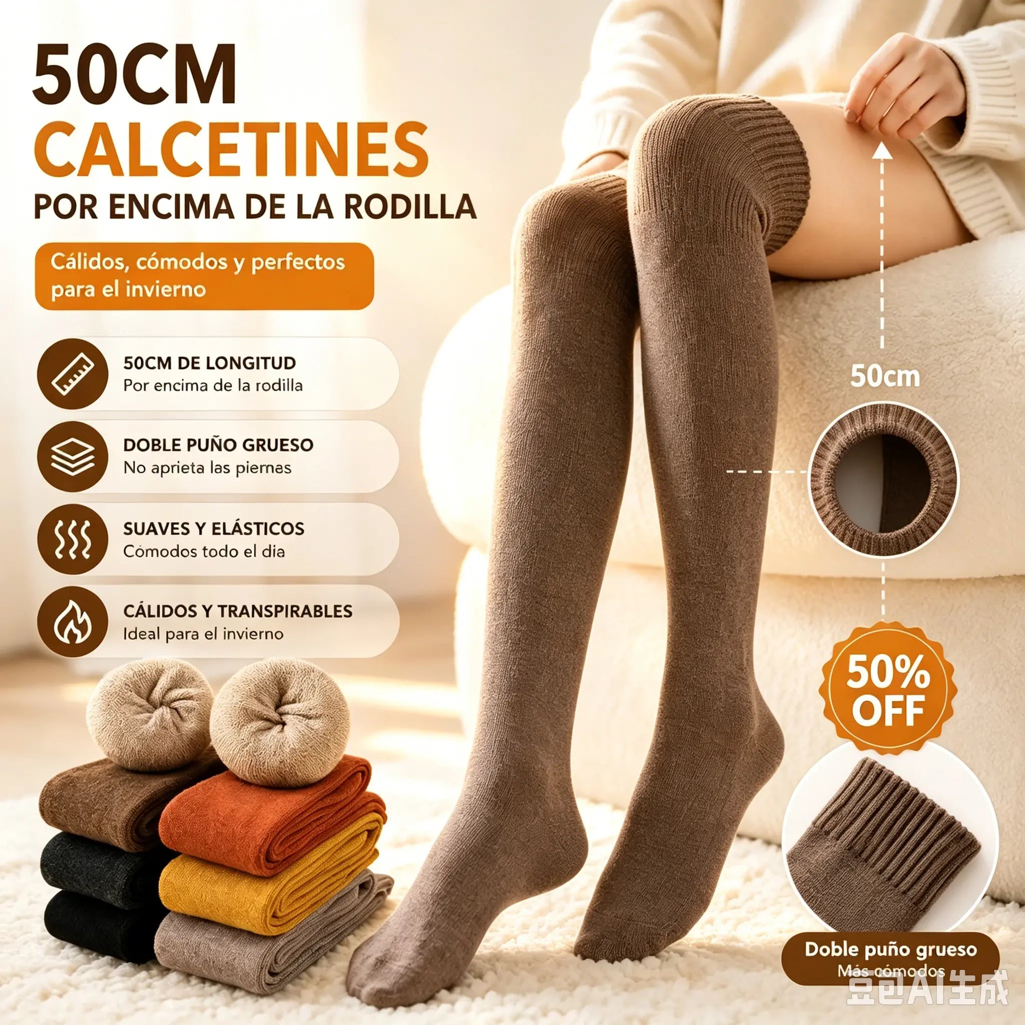🎁【5 pares】Calcetines largos gruesos de color liso de invierno