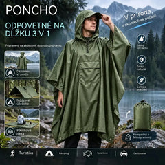 🏕️ Multifunkčné pršiplášťové pončo 3 v 1 | Nepremokavá pláštenka + stan + podložka na zem | Na turistiku a kempovanie 🌧️