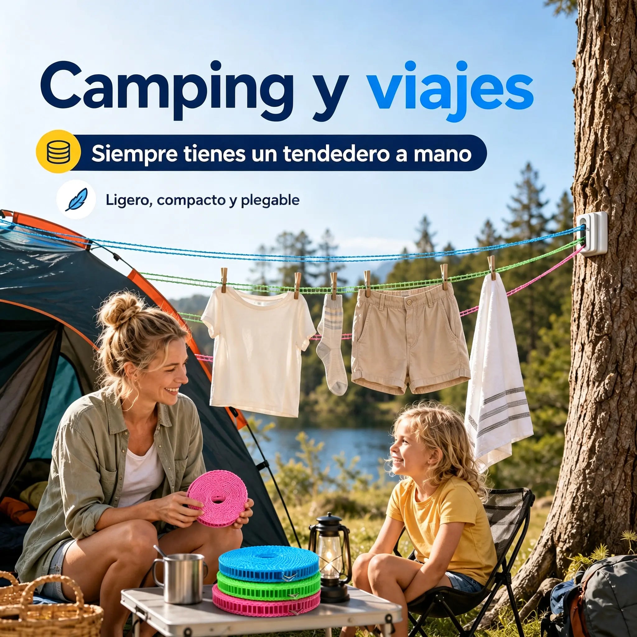 💥【Juego de 3 piezas, 10 metros de largo】🔗 Tendedero grueso, antideslizante y resistente al viento 👕 Evita que la ropa se vuele con el viento 🌬️