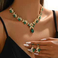 ✨✨Conjunto de collar y pendientes con colgante en forma de gota brillante