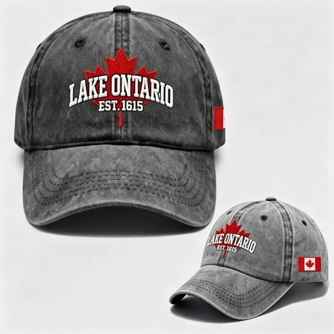 🧢🍁Gorra de béisbol retro ajustable con bordado de hoja de arce junto al lago
