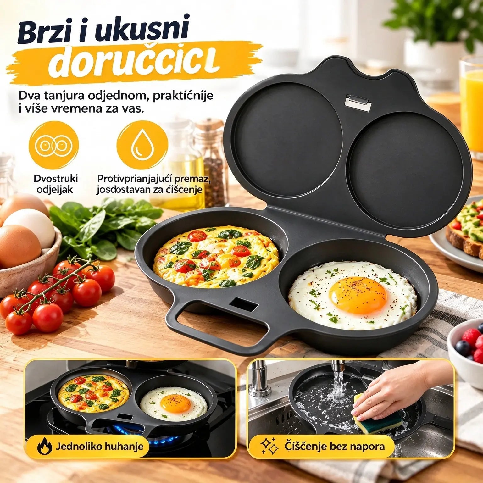 🎁Set od 2 dijela 💥Aparat za kuhanje jaja u mikrovalnoj pećnici: dvostruka šupljina, neprianjajući sloj i jednostavan za čišćenje.🏠