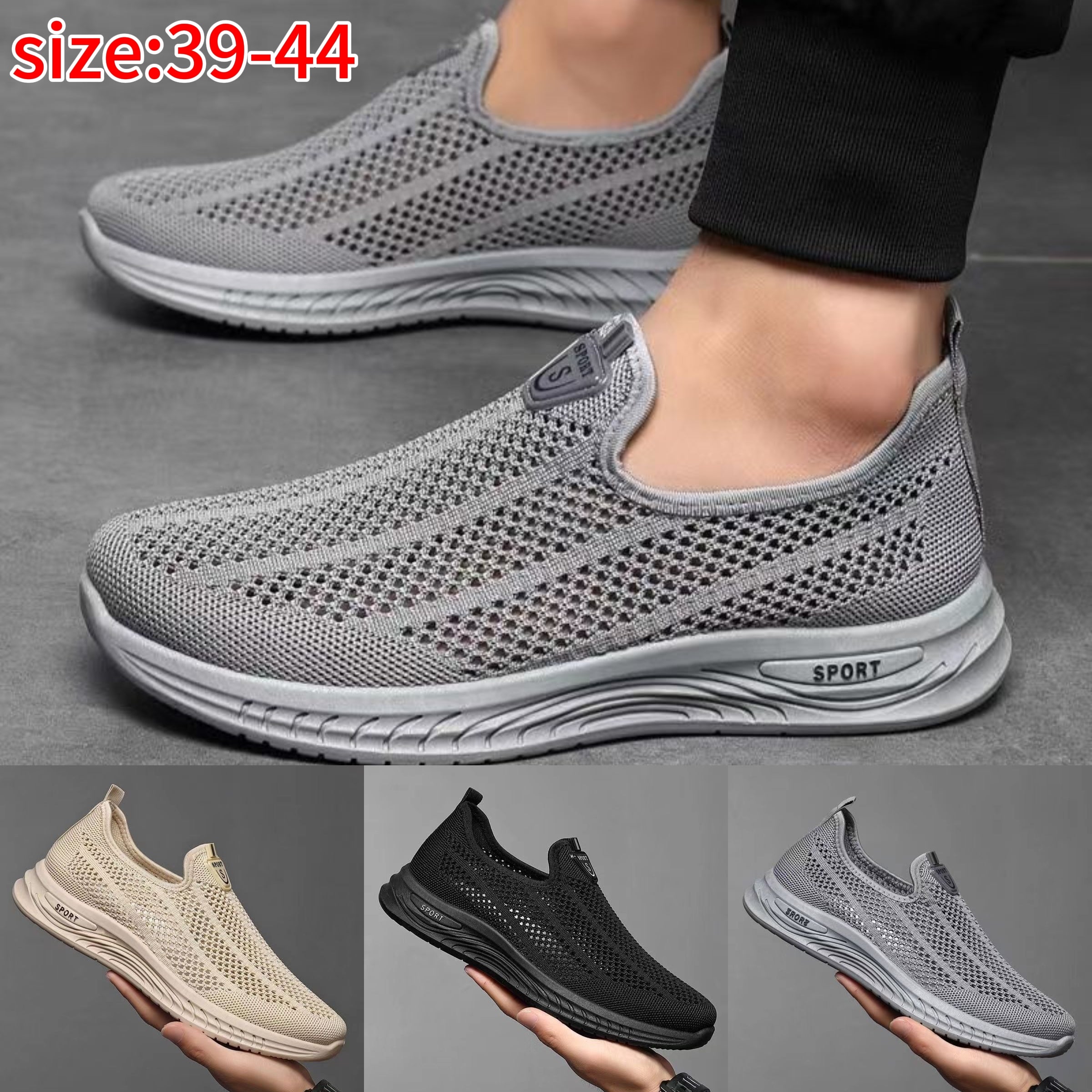 【39-44】Zapatos casuales de malla transpirables, cómodos, antideslizantes y fáciles de usar para hombres
