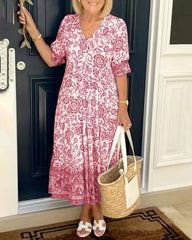 💃【S-3XL】2025 nuevo vestido largo floral elegante con cuello en V