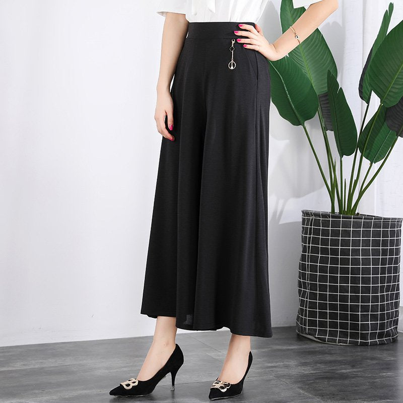 ❤️【39%OFF】❤️❤️【M-5XL】2025 Nuevos pantalones hasta el tobillo de seda helada de pierna ancha para mujer de verano