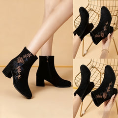🥰🥰【35-40】Botas de mujer con punta redonda y tacón grueso, bordadas y cepilladas