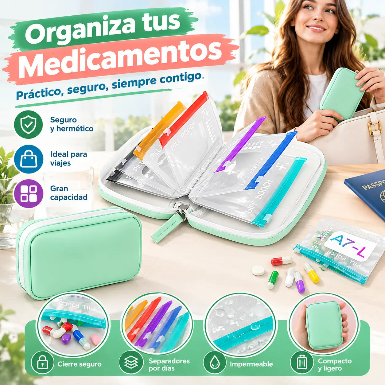💊✨ Bolsa impermeable para medicamentos: bolsa portátil para medicamentos y suministros, adecuada para viajes, el hogar y el uso diario.