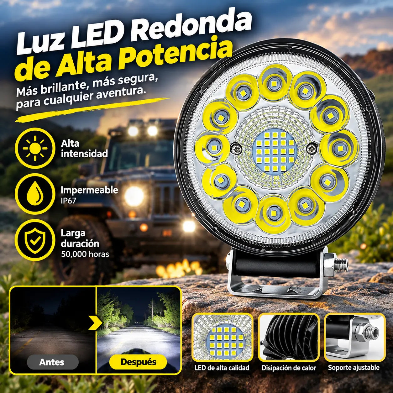 🔥⚡Faros LED redondos de 99 W para coches modificados, faros auxiliares para vehículos todoterreno✨