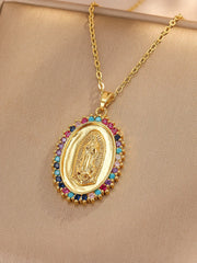 【🔥2 piezas】🙏Collar con colgante de la Virgen María: un elegante collar con temática religiosa, engastado con deslumbrantes circonitas cúbicas.