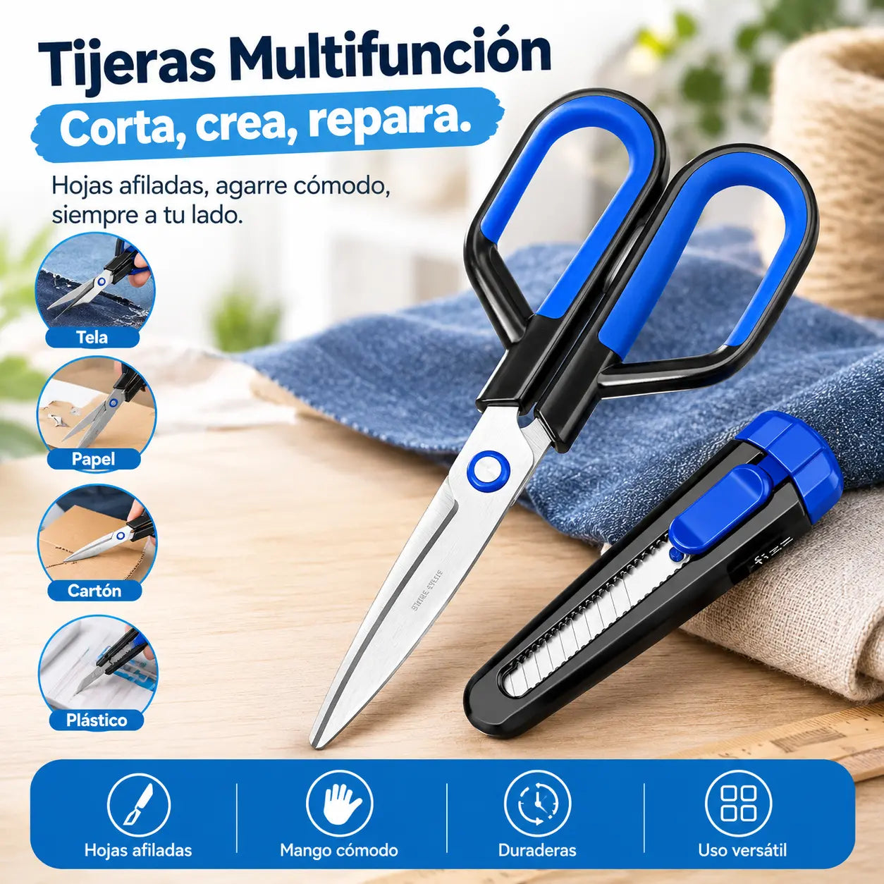 Juego de tijeras de acero inoxidable 2 en 1, fáciles de transportar.