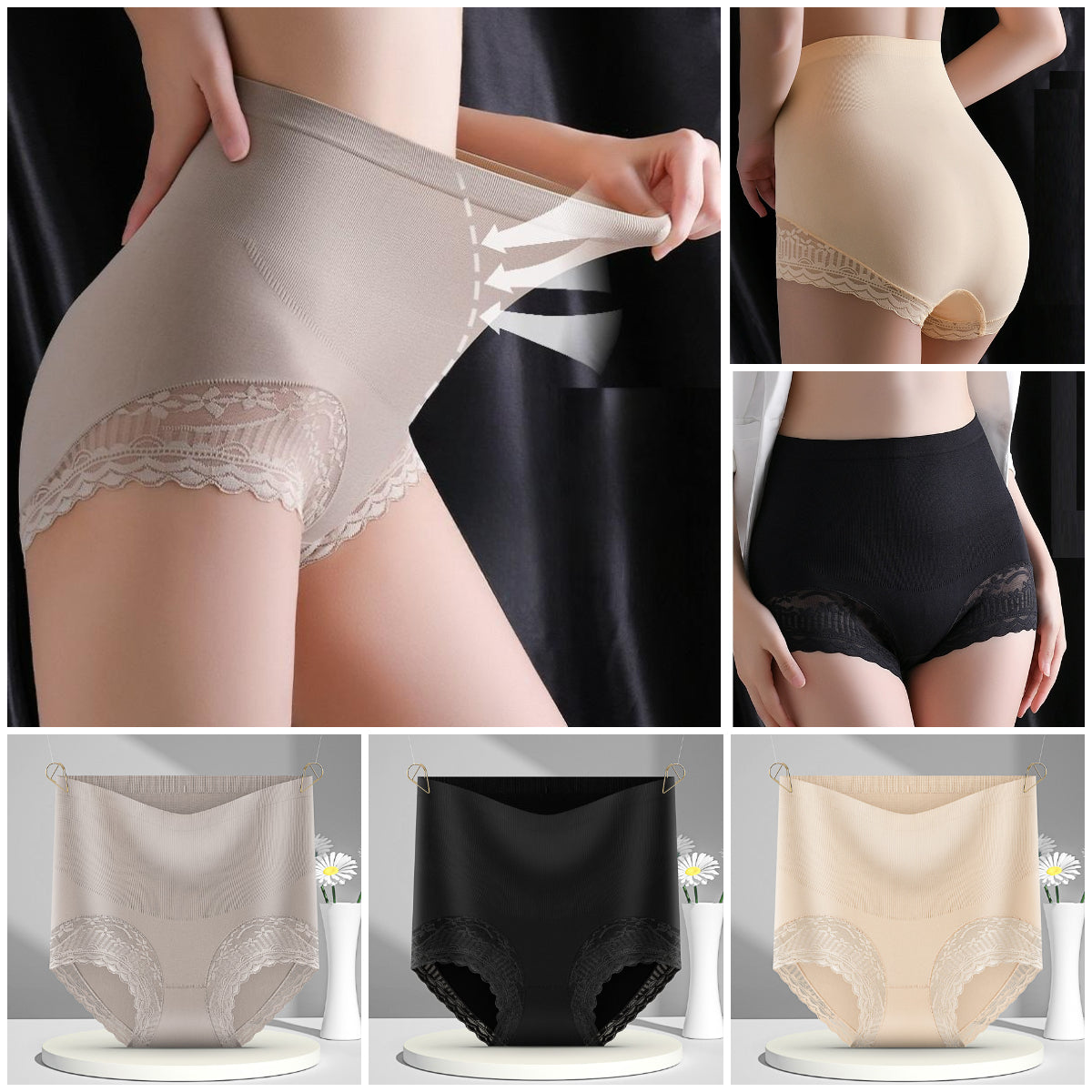 🔥【3 PCS】【35-100 KG】💖 Majtki modelujące z efektem płaskiego brzucha i push-up – miękkie, oddychające i podkreślające sylwetkę