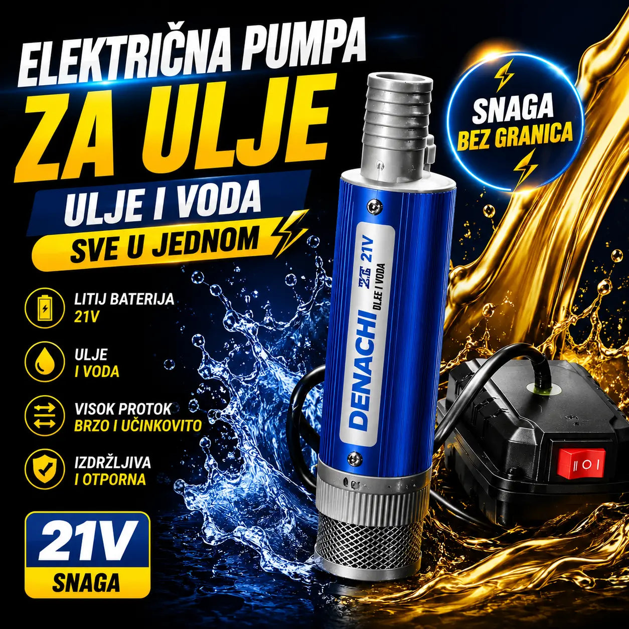 【Električna pumpa za ulje】Nova Denaqi 21V pumpa za ulje s litijevom baterijom, pumpa za ulje i vodu s dvostrukom namjenom, litijeva baterija
