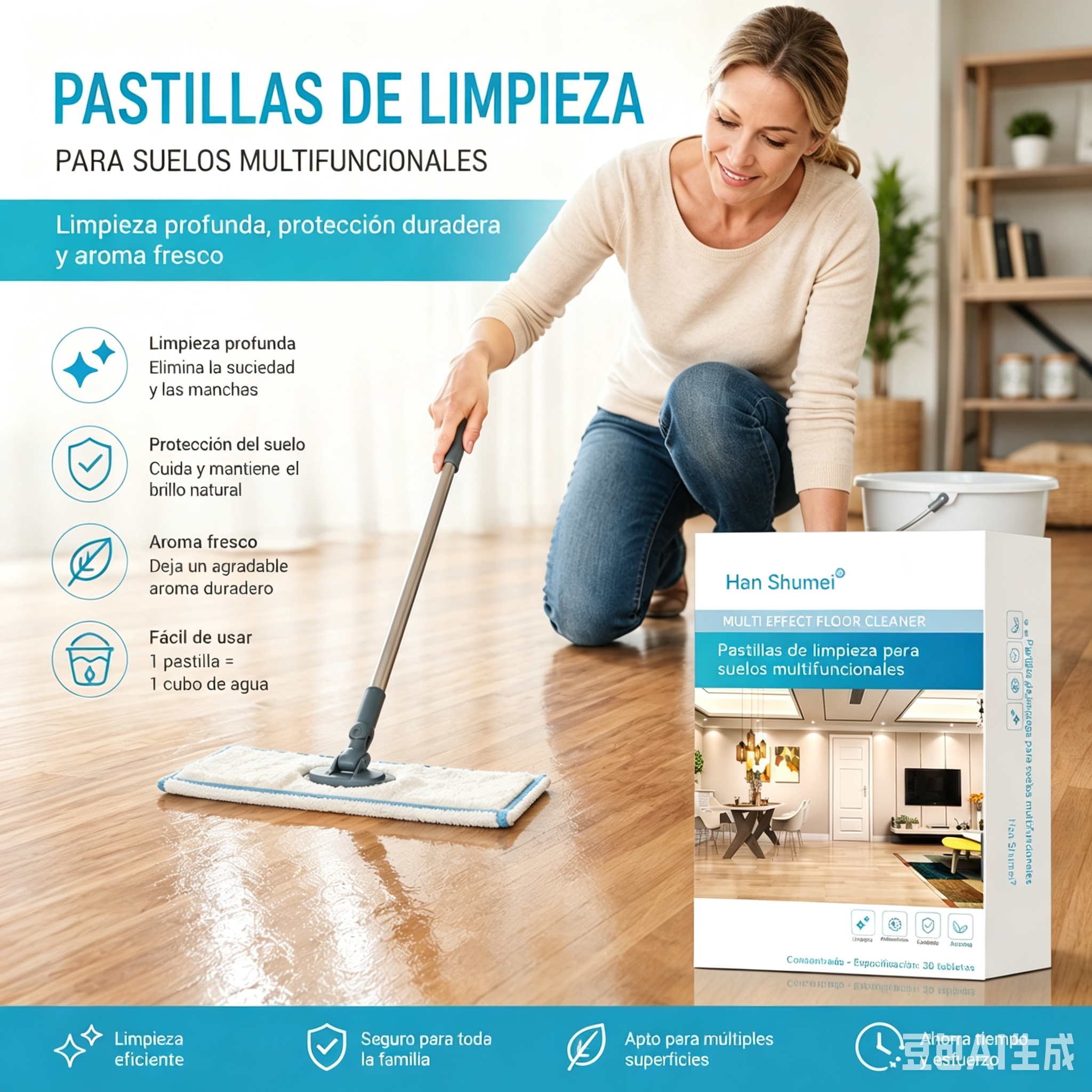 🧹✨ 【4 paquetes - 120 pastillas】Pastillas de limpieza multiusos antibacterianas y desodorantes | Aptas para suelos de madera, laminados, azulejos y paredes de caravanas