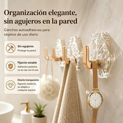🧊✨ Pack de Ganchos Adhesivos sin Taladro | Súper Resistentes, Transparentes y Multiusos para Baño y Hogar