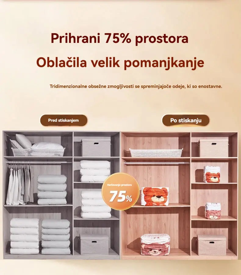 🧳【5-delni komplet】💨 Velika, stisljiva vakuumska vrečka za shranjevanje: črpalka ni potrebna, neprepustna in idealna za prihranek prostora v kovčku in doma ✈️
