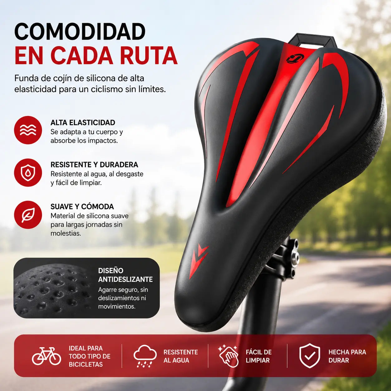 🚲Funda para sillín de bicicleta de montaña, fabricada en cuero de silicona grueso e impermeable, ultrasuave.