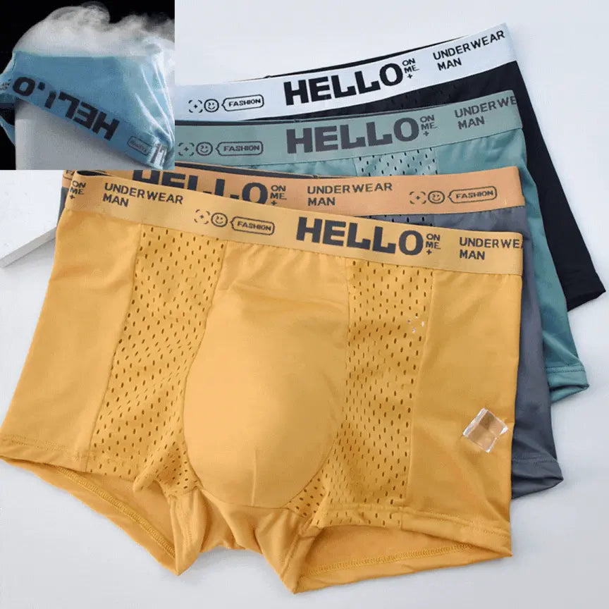 🔥【40-90 kg】🔥【Paquete de 4】Calzoncillos bóxer de malla transpirable de seda helada para hombre