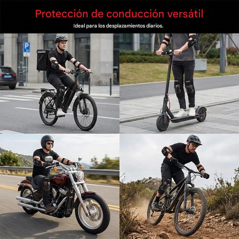 🏍️ ¡Aprovecha ahora con un 40% de descuento! 🛡️ Juego de rodilleras y coderas para motocicleta – Resistentes a los impactos, correas ajustables y forro transpirable – Protección esencial para conducir, patinar o andar en bicicleta 💪