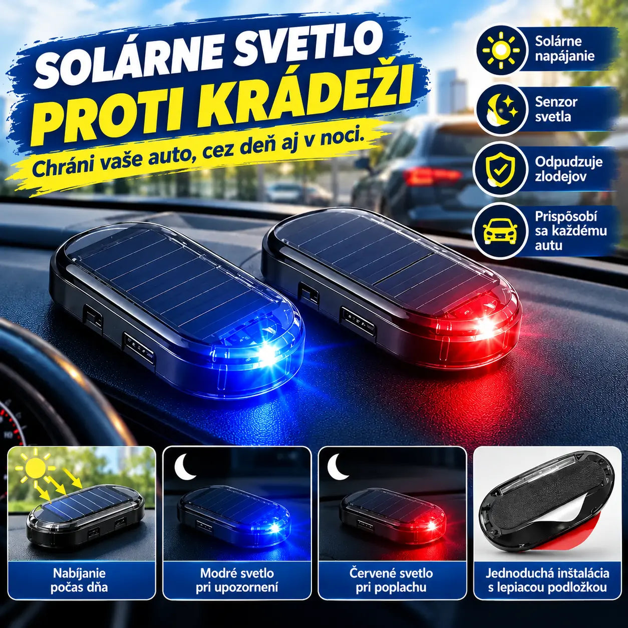 🔥Kúpte 1 a druhý získate zadarmo🔥🚗Kompaktné blikajúce LED svetlo proti krádeži na solárny pohon