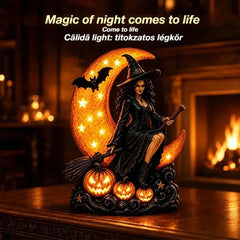 🎃🔮 Boszorkány és teliholdlámpa – Dekoratív gótikus szobor, ideális ajándék 🌙 🎃