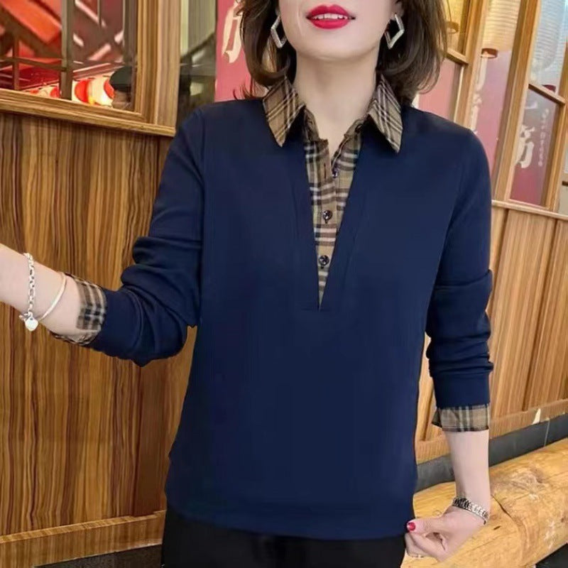 🔥2025 nueva camisa de dos piezas falsa con costura a cuadros a la moda de otoño