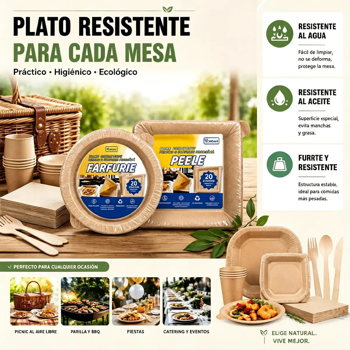 🍽️ 【¡Compra 1 y llévate 1 gratis! (40 artículos en total)】🌱Platos Desechables Biodegradables Peel Plate | Antiadherentes Impermeables Sin Lavado para Exterior y Hogar✨