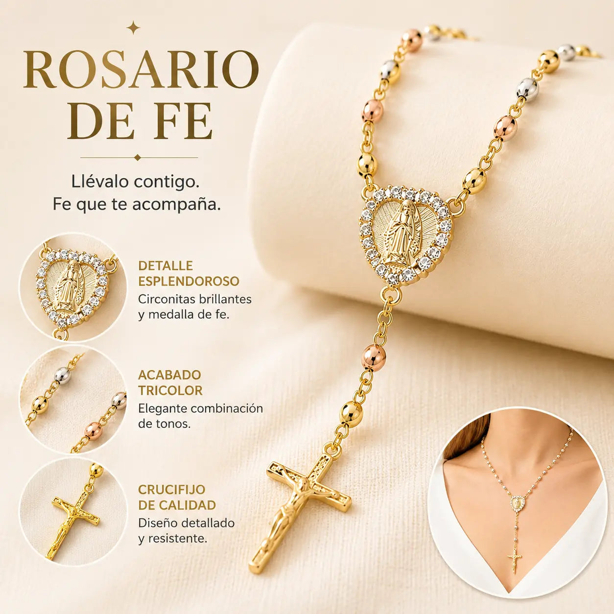 ✝️❤️Collar con cruz del rosario de la Virgen María