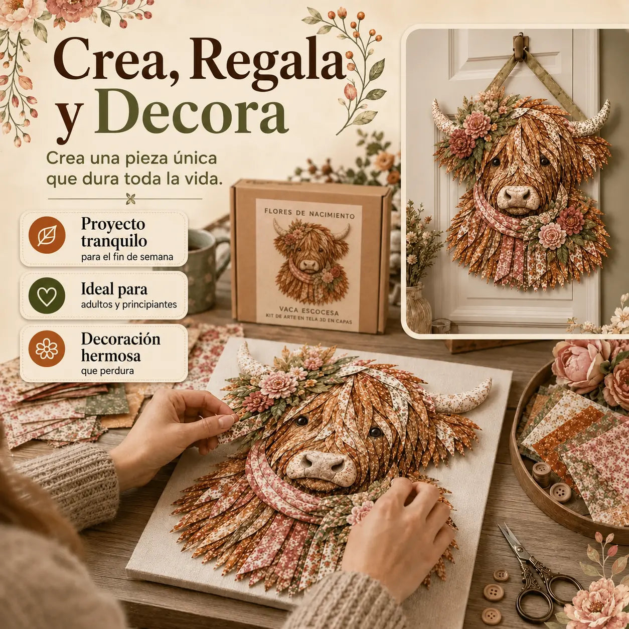 🐮💐Kit de tela 3D para armar | ✂️💕El set incluye todas las piezas