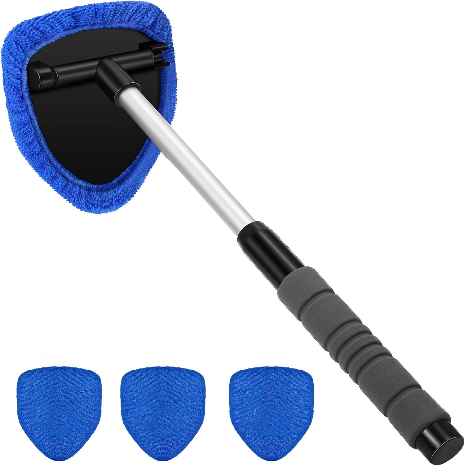 🎁Kit de limpieza de parabrisas de coche - extensible y giratorio 180°【1 pieza de plástico triangular + 4 fundas de tela】