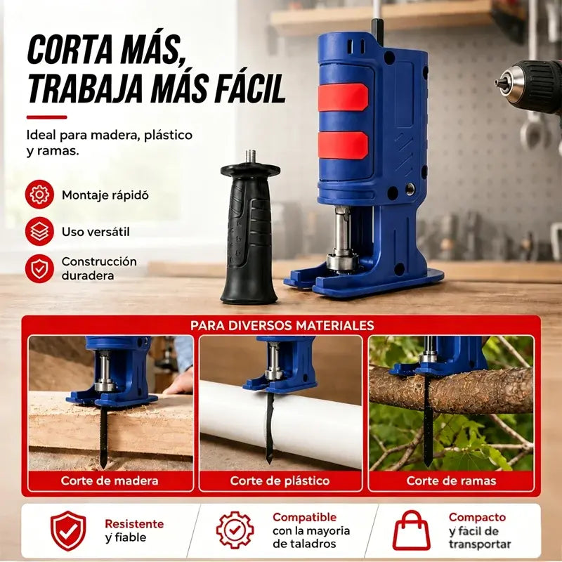 🔧 Adaptador de Taladro a Sierra Eléctrica – Convierte tu Taladro en Sierra de Calar o Sable, Multifunción para Madera 🧰