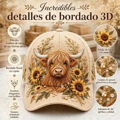 ✨Gorro con bordado 3D de vaca de las Tierras Altas🧢(Transpirable, ligero, cómodo y de corte unisex)