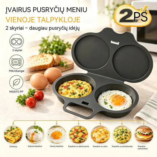 🎁2 vnt. – 23 €💥Kiaušinių viryklė mikrobangų krosnelei: dviejų skyrių, su nepridegančia danga ir lengvai valoma.🏠