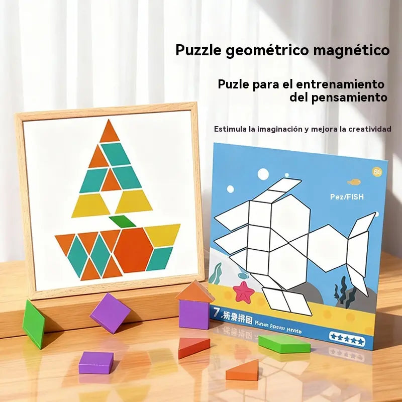 🔥【150 piezas】👶🧩Juguete de rompecabezas tangram de madera magnético, entrenamiento cerebral y juguete educativo para niños, estimula el pensamiento