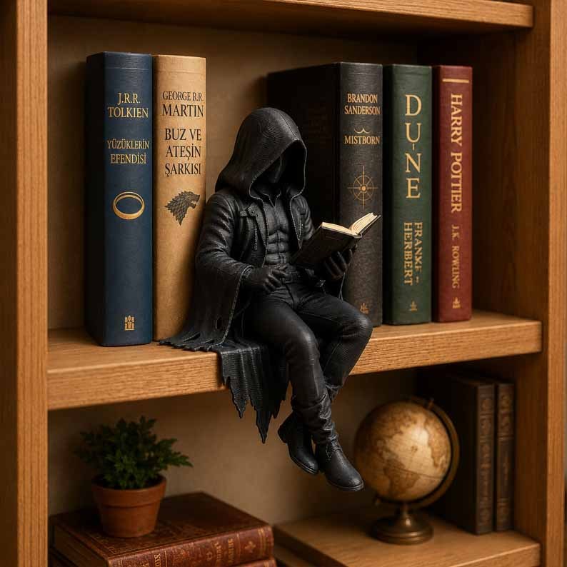 ✨Figura gótica de espíritu guardián de libros con capucha – Decoración de estantería de fantasía oscura