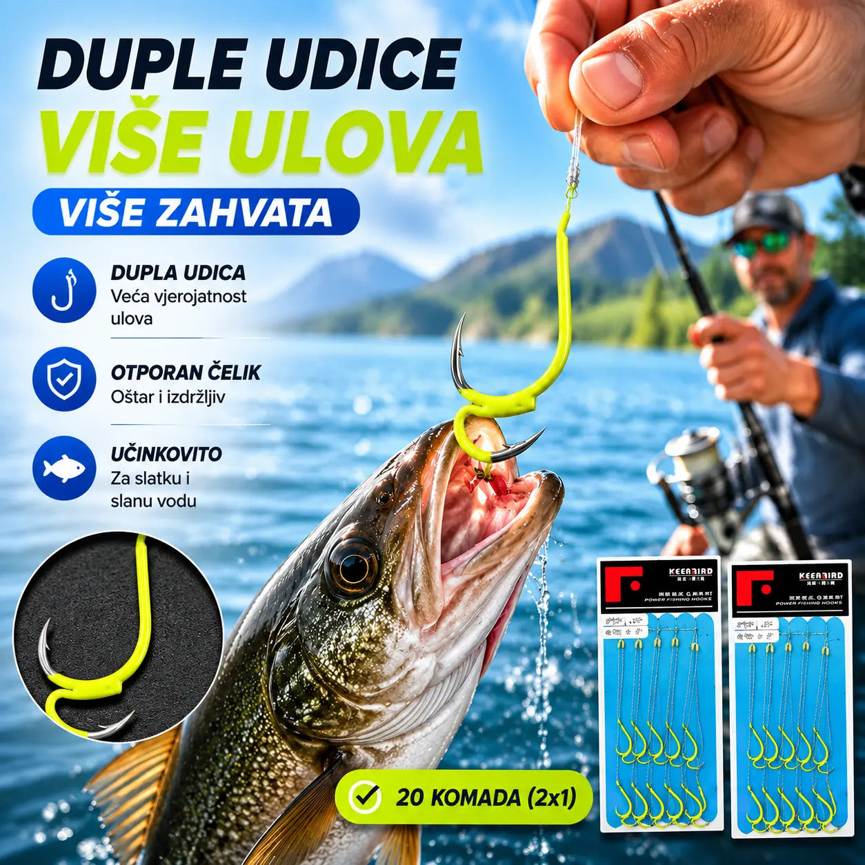 ❤️‍🔥 (20 komada) Ultra oštre klasične dvostruke udice za ribolov