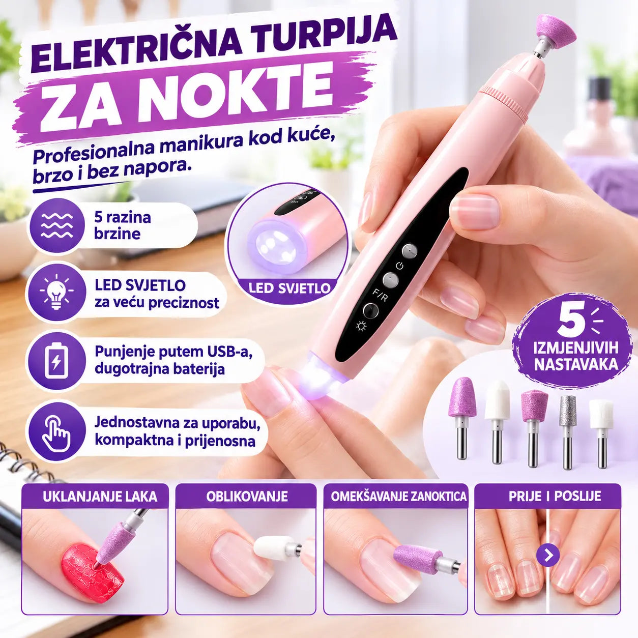 💅✨Prijenosna električna brusilica za nokte 2 u 1 s UV lampom