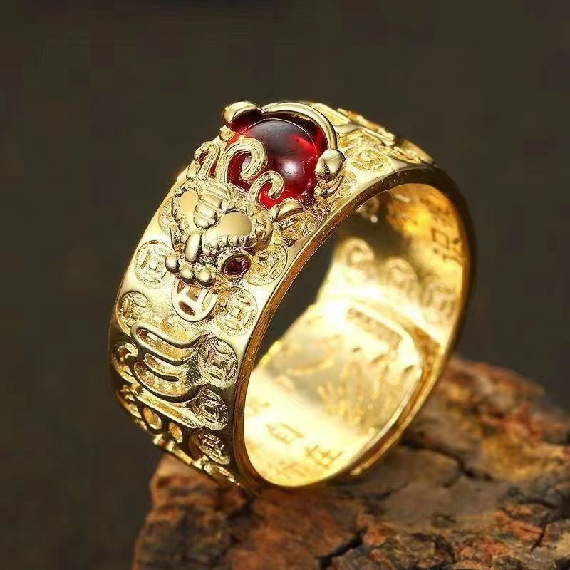🔥Compre 1 y obtenga 1 gratis（2 piezas）💖Anillo de plata 999, estilo retro unisex con amuleto de la suerte Pixiu, fuerte y de moda.