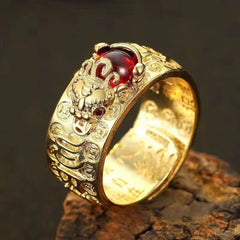 🔥Compre 1 y obtenga 1 gratis（2 piezas）💖Anillo de plata 999, estilo retro unisex con amuleto de la suerte Pixiu, fuerte y de moda.