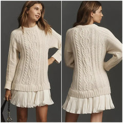 🧶 Elegantné pletené šaty s plisovaným lemom — pohodlný štýl na chladnejšie dni, dostupné vo veľkostiach S–3XL.
