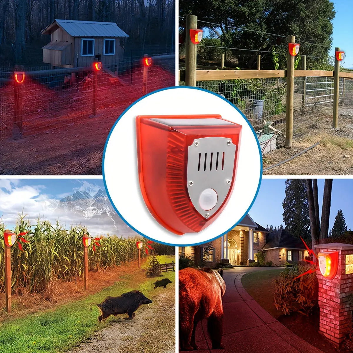 Alarma solar, luz de alarma antirrobo con sensor de cuerpo humano, repelente de animales ultrasónico