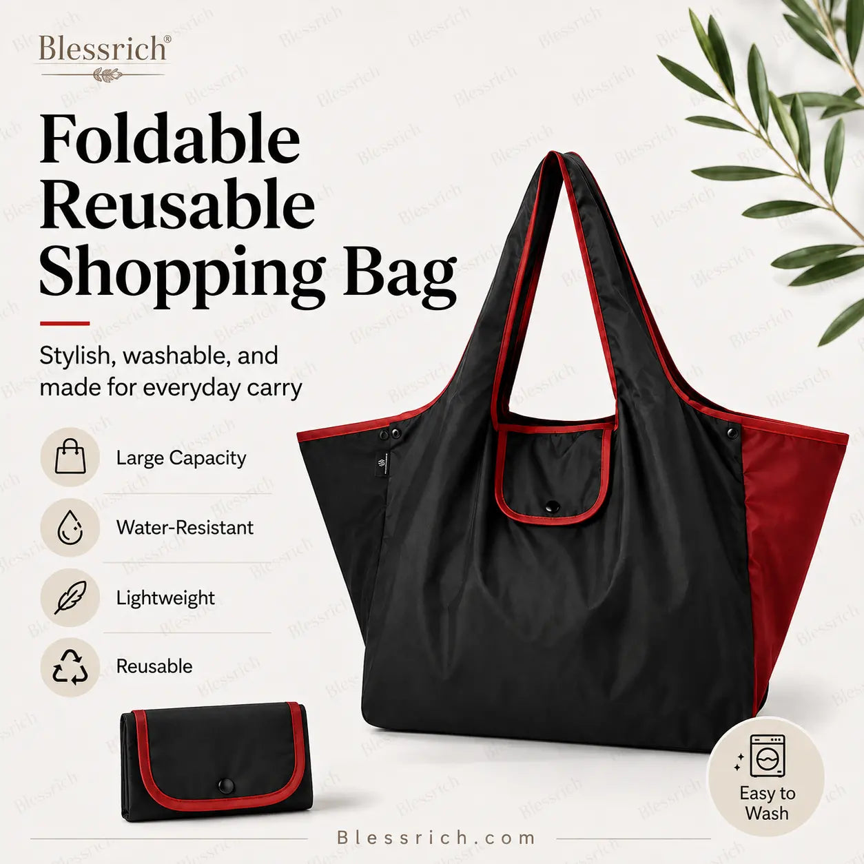 🛍️ Bolsa de compra plegable y reutilizable – Gran capacidad, ligera y lavable