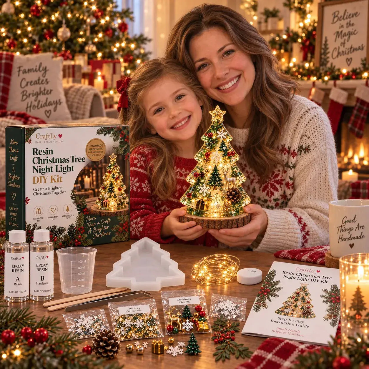 🎄✨Kit de luces nocturnas para árbol de Navidad de resina DIY, perfecto para principiantes.