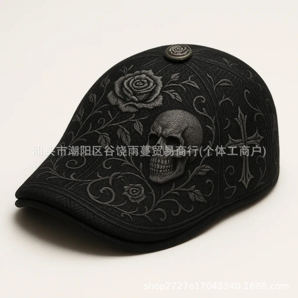 🔥☠️🌹Boina de calavera y rosa estilo gótico