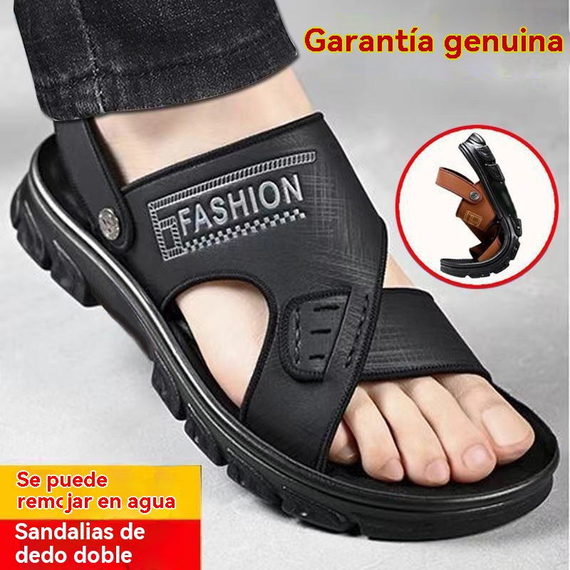 🐂【tamaño：38-47】Nuevas sandalias de playa de cuero con suela gruesa para hombre