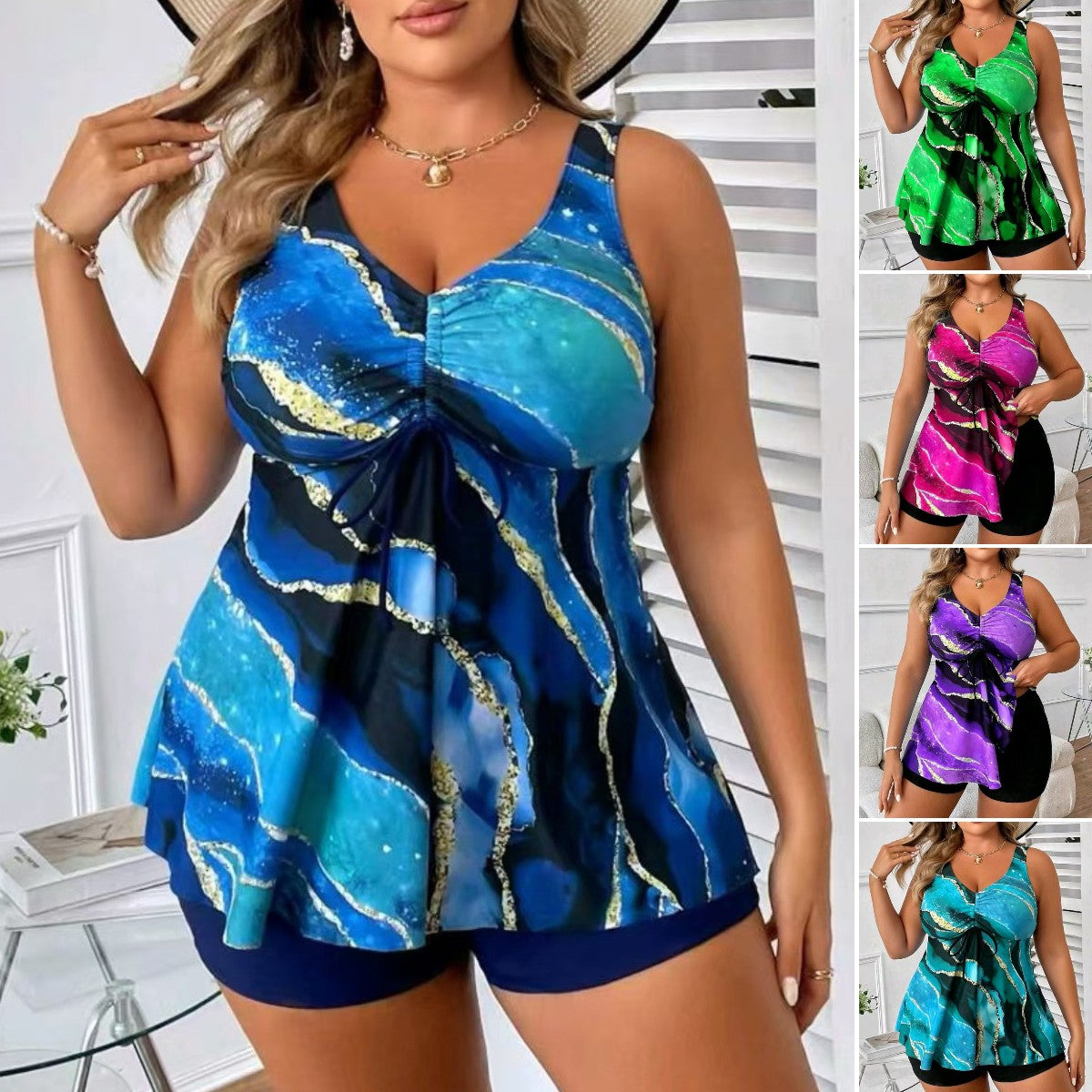 🏖️👙🌴【S-5XL】Costum de baie elegant, mărime plus, cu imprimeu