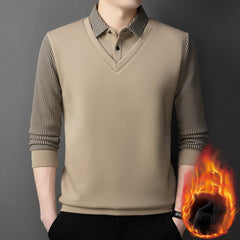 👔[M-4XL]Suéter de dos piezas de chenilla sintética para hombre con terciopelo y engrosamiento para mantener el calor