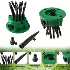 ✨ Aspersor automático multicabezal de jardín de 360°